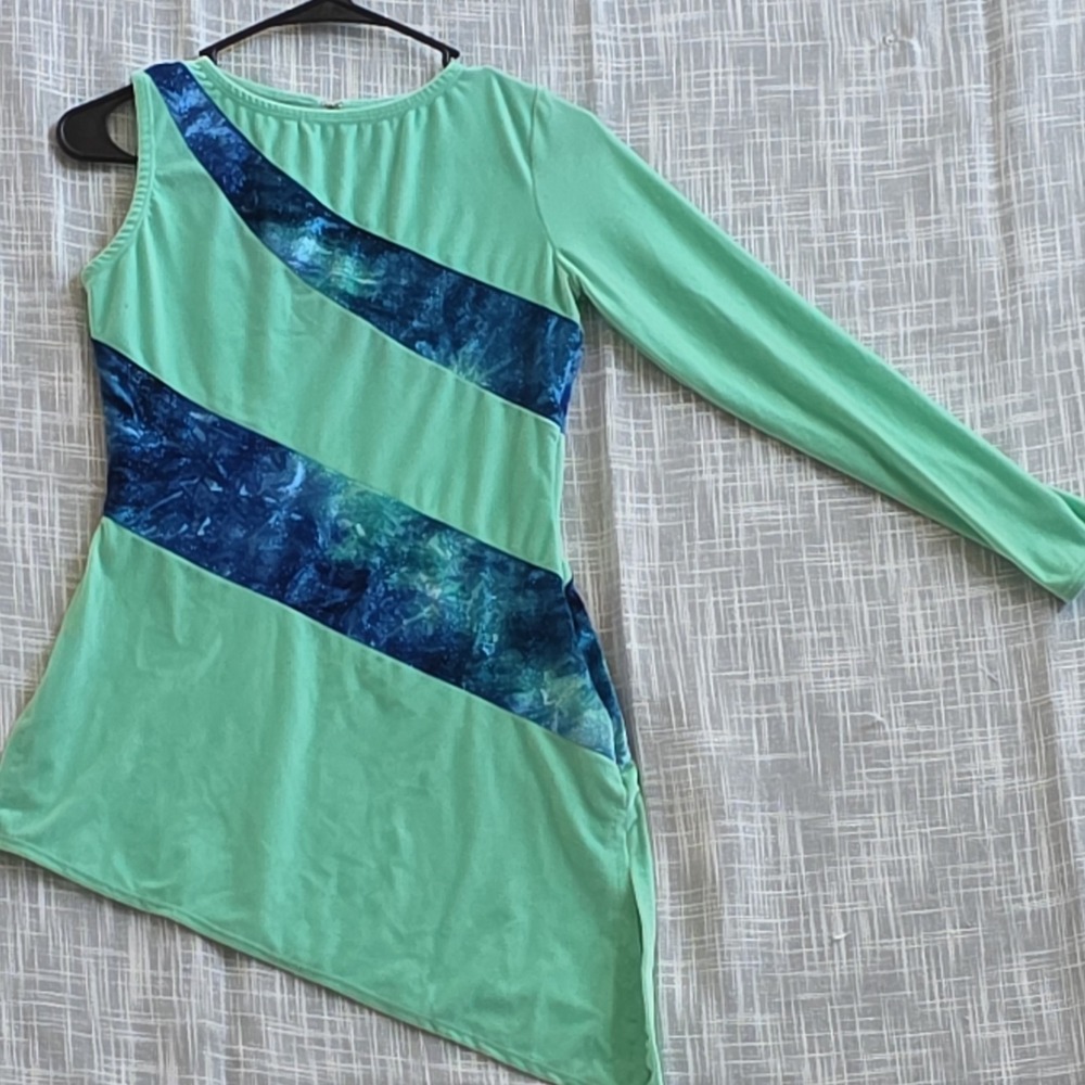 Algy Green Blue Asymmetrical Women's Dance Outfit Adult Small Long Sleeve